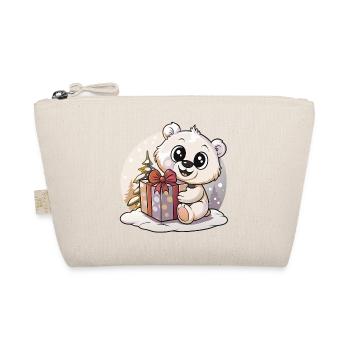 Cute bear with gift at Christmas - Organic Pouch - nature - Front