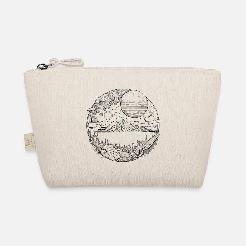 Psychedelische Landschaft als feine Liniengrafik Bio-Täschchen