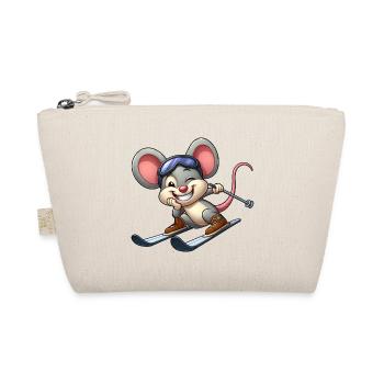 Ski Mouse Skier Winter Winter Sports Cartoon - Organic Pouch - nature - Front