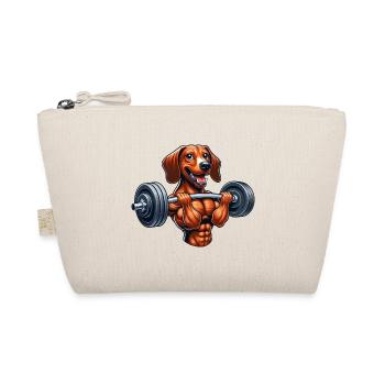 Sporty Dachshund Weightlifting Dumbbell Workout - Organic Pouch - nature - Front