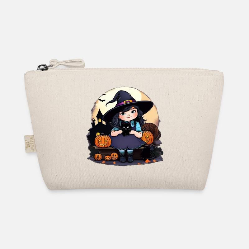 Little cute witch with black cat Organic Pouch