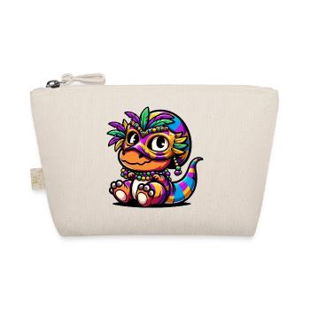 Mardi Gras Dino T-Rex: Carnival Mask and Beads - Organic Pouch - nature - Front