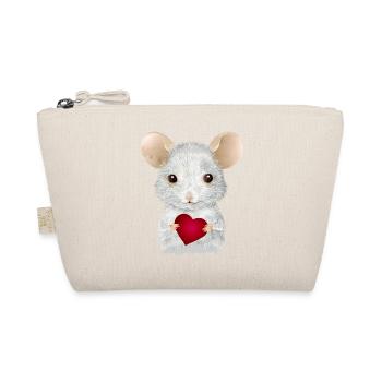 cute white mouse with heart for valentine's day - Organic Pouch - nature - Front