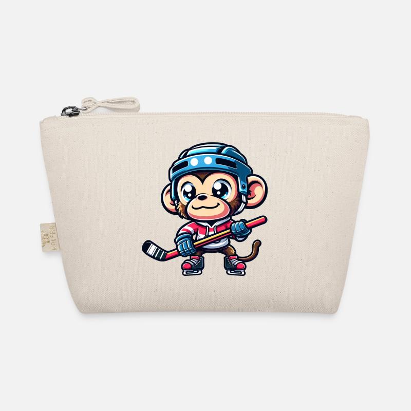 Cute Monkey Ice Hockey Comic Cartoon Design Organic Pouch