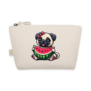 Cute Pug Dog Girl with Watermelon - Organic Pouch - nature - Front