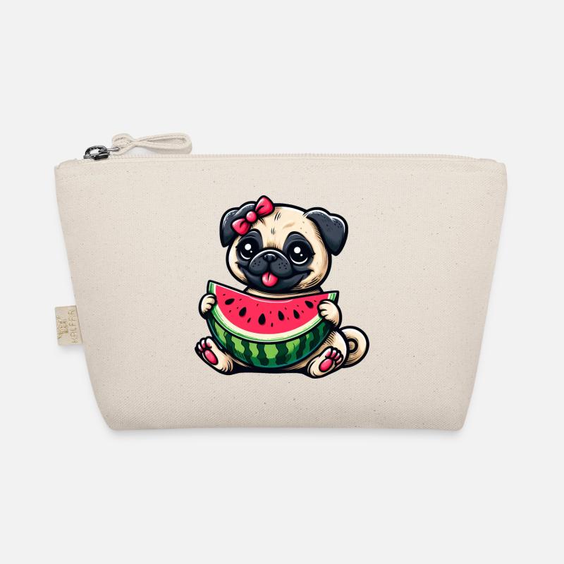 Süßes Mops Hundemädchen mit Wassermelone Bio-Täschchen