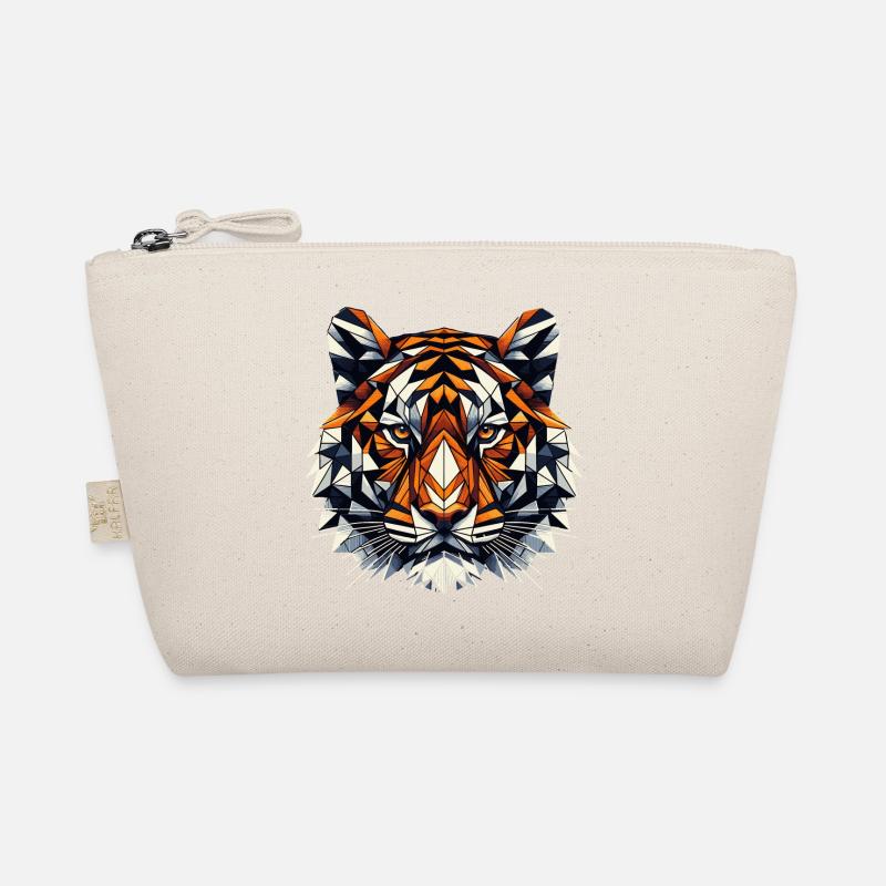 Colorful, Geometric Tiger Head - Polygons Motif Organic Pouch
