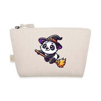Halloween Panda Hexe Hexenbesen Süß Comic - Bio-Täschchen - Natur - Vorne