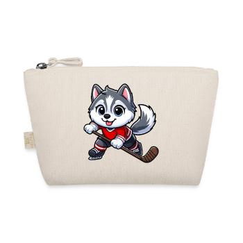 Cute Dog Husky Ice Hockey Player Cartoon - Organic Pouch - nature - Front