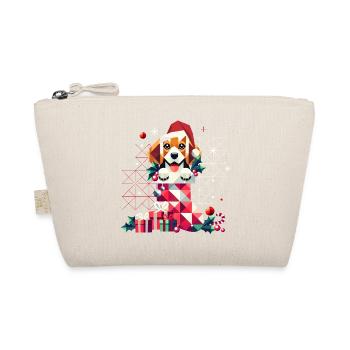 Santa Beagle im farbenfrohen Weihnachtsstrumpf - Bio-Täschchen - Natur - Vorne
