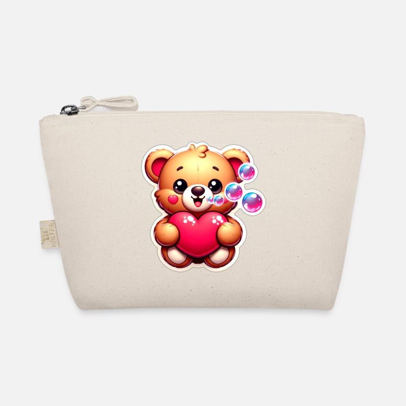 Teddybär mit Herz und Seifenblasen - Bio-Täschchen - Natur