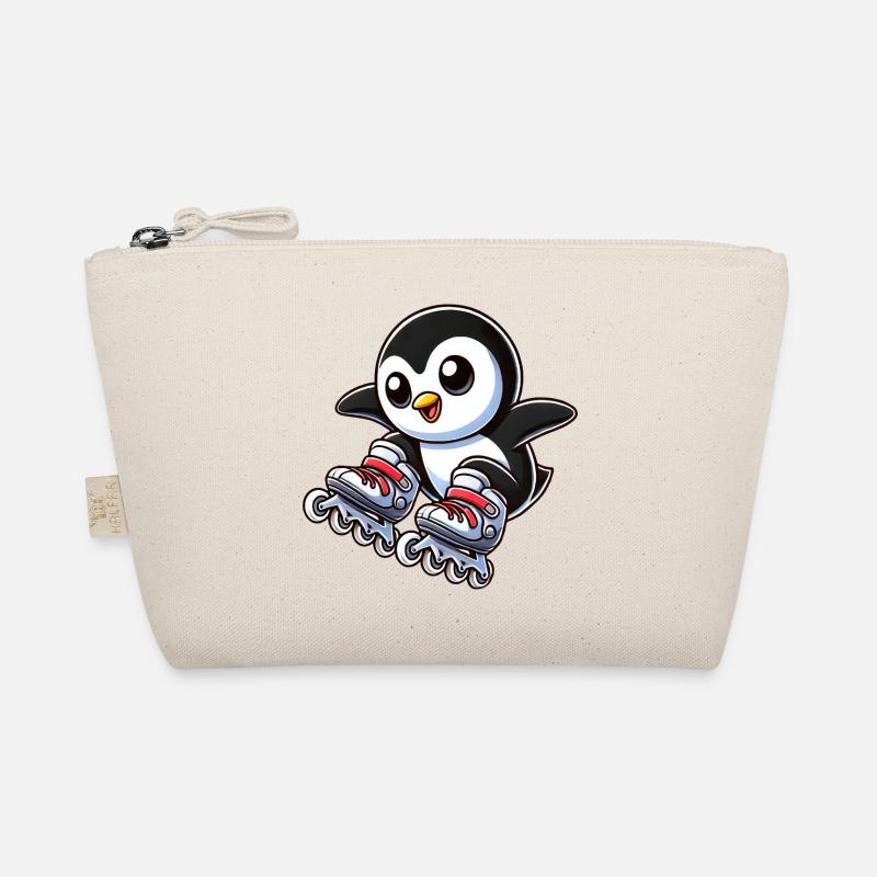 Mignon pingouin patins à roues alignées dessin animé Trousse biologique