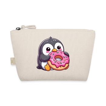 Süßer Pinguin mit Donut im verschneiten Cartoon - Bio-Täschchen - Natur - Vorne