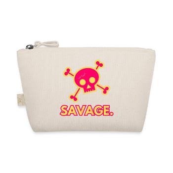 Savage - ausgefallenes Pop-Art-Design mit Totenkopf und gekreuzten Knochen - Bio-Täschchen - Natur - Vorne