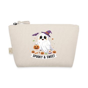 Cute Halloween Ghost with Pumpkin Basket - Organic Pouch - nature - Front