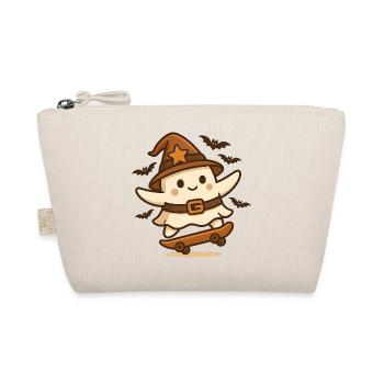 Skater Ghost with Witch Hat – Retro Halloween Shirt - Organic Pouch - nature - Front