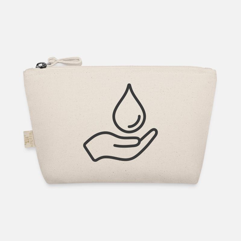 Hand Holding Water Drop Line Icon Logo Organic Pouch