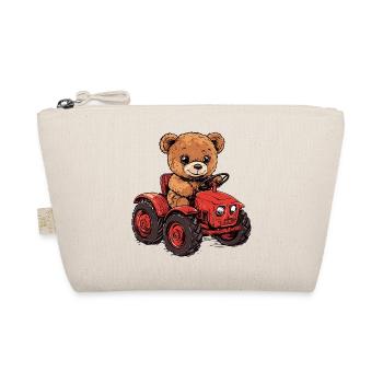 Teddybär auf rotem Traktor - Bio-Täschchen - Natur - Vorne