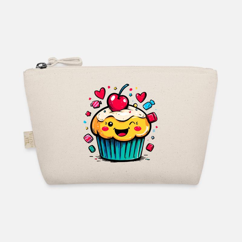 Kawaii Cupcake mit Kirschgesicht - Bio-Täschchen - Natur