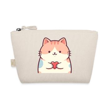 Cuddly Kitten Heart Cartoon Cat - Organic Pouch - nature - Front