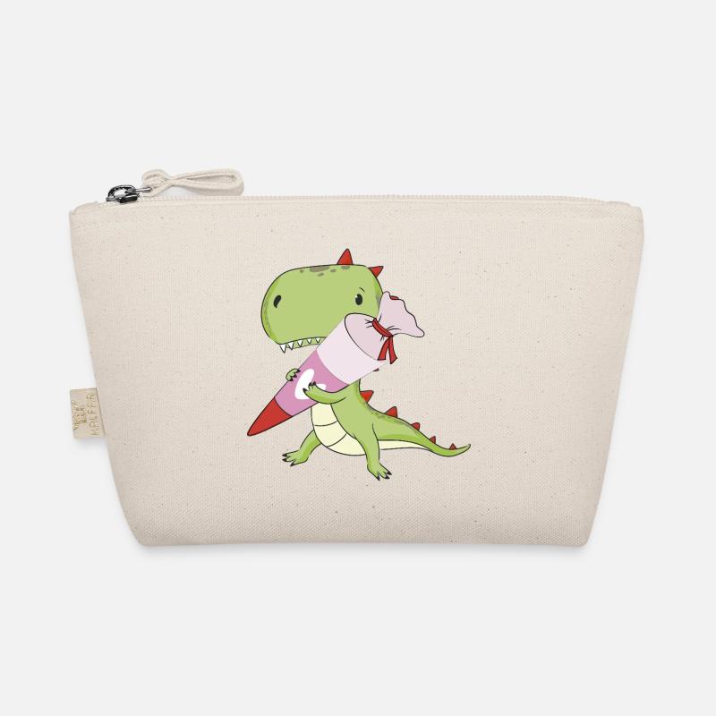 DINO mit rosa Schultüte, Schule - Bio-Täschchen - Natur