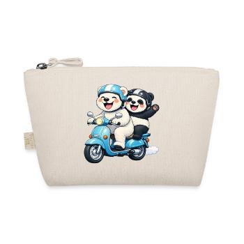 Polar Bear and Panda Bear on a Scooter - Organic Pouch - nature - Front