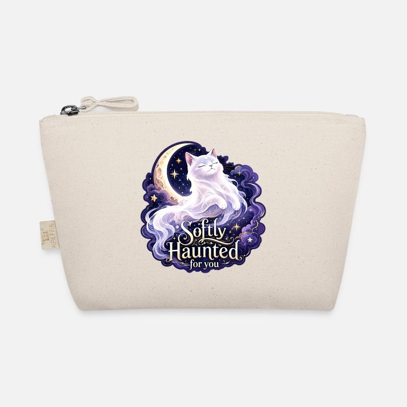Softly Haunted White Moon Cat Gothic Celestial Organic Pouch