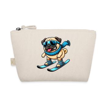 Hund Mops Skifahrer Comic Wintersport Lustig - Bio-Täschchen - Natur - Vorne