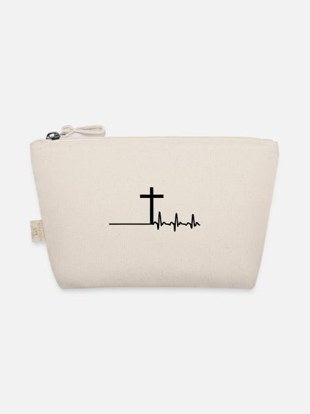 Kreuz Christentum Religion Pulse Herzschlag - Bio-Täschchen - Natur