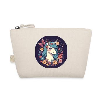 Elegantes Einhorn mit Schmetterling Blumen - Bio-Täschchen - Natur - Vorne