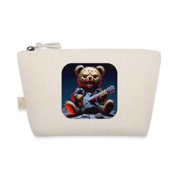 Heavy Metal Teddy Bear with Electric Guitar - Organic Pouch - nature - Front