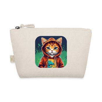 Cool Cat with Hoodie - Organic Pouch - nature - Front