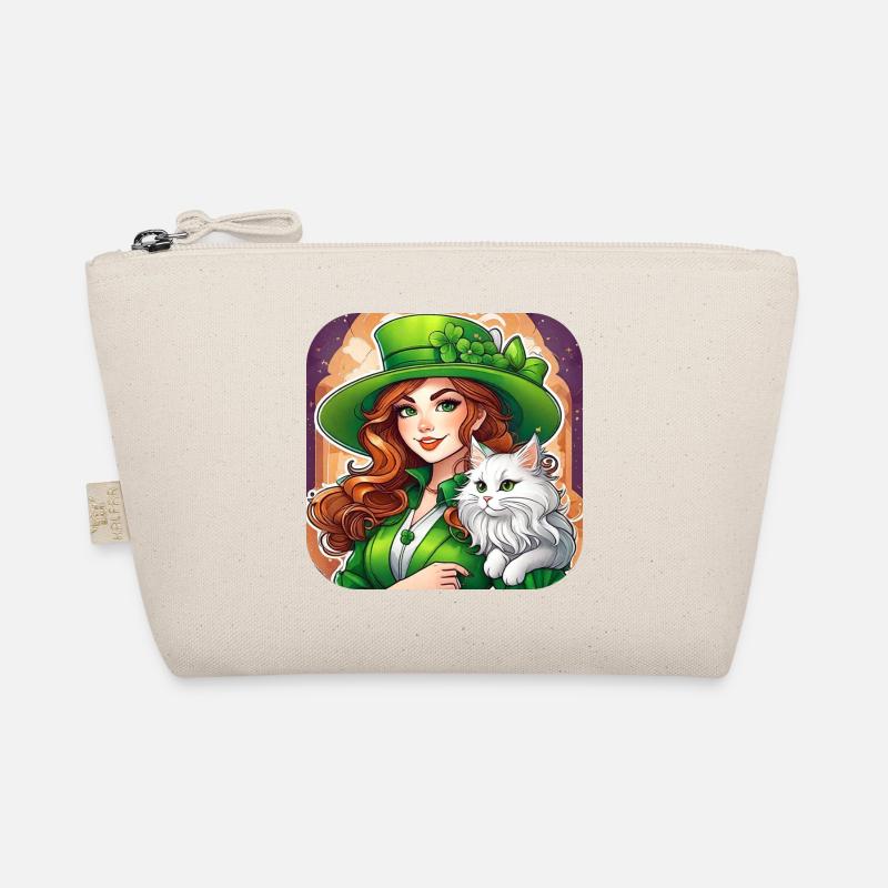 Saint Patricks Day Koboldin mit Katze Bio-Täschchen