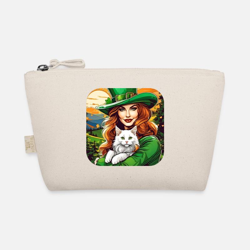 Saint Patricks Day Koboldin mit Katze Bio-Täschchen