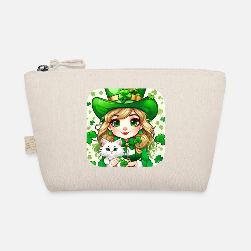 Saint Patricks Day Koboldin mit Katze Bio-Täschchen