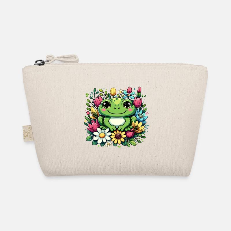Einzigartiges Frosch-Design im Blumenkranz! - Bio-Täschchen - Natur