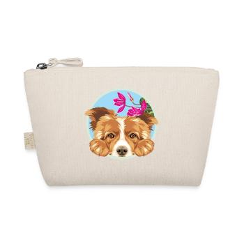 Peeking happy Border Collie dog with pink flowers - Organic Pouch - nature - Front