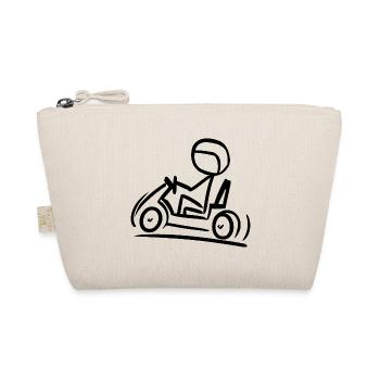 Go-Kart Silhouette Stick Figure Line Drawing - Organic Pouch - nature - Front