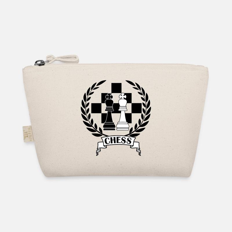 Chess pieces in laurel wreath with text CHESS Organic Pouch
