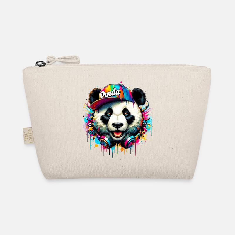 Panda DJ Deejay mit Kopfhörern hört Musik Bio-Täschchen