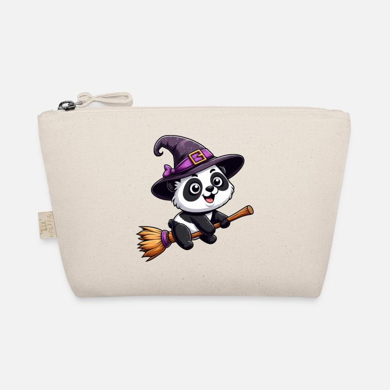 Halloween Panda Hexe mit Hexenbesen Comic Süß Bio-Täschchen