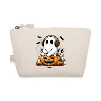cool ghost with headphones on halloween pumpkin - Organic Pouch - nature - Front