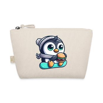 Funny penguin on snowboard with burger - Organic Pouch - nature - Front