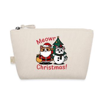 Festliches Weihnachtsdesign mit Katze und Schneemann - Bio-Täschchen - Natur - Vorne