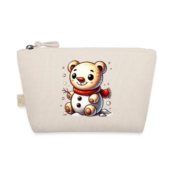 Snowman Bear with Scarf – Cute Winter Motif - Organic Pouch - nature - Front
