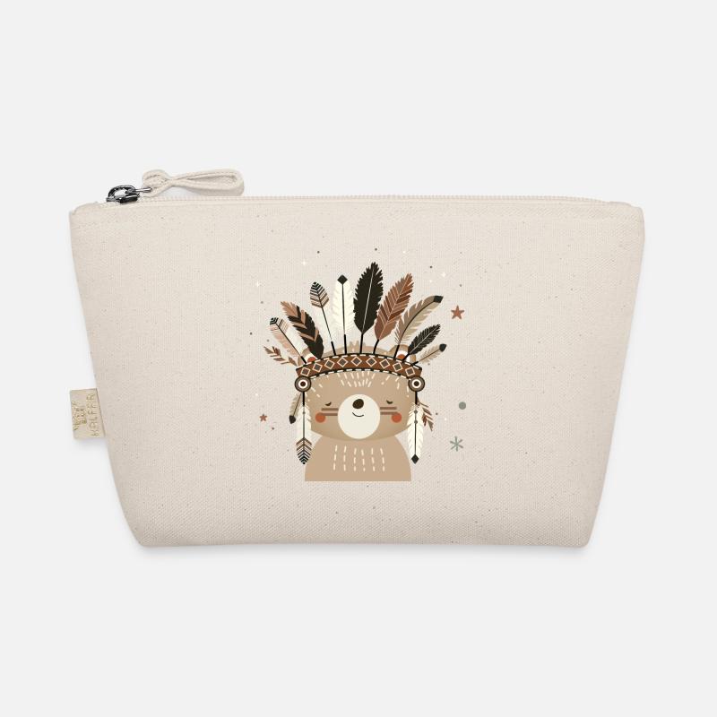 Cute bear with feather headdress in boho style Organic Pouch
