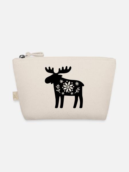 Scandinavian Moose – Nordic Folk Art Design - Organic Pouch - nature - Front