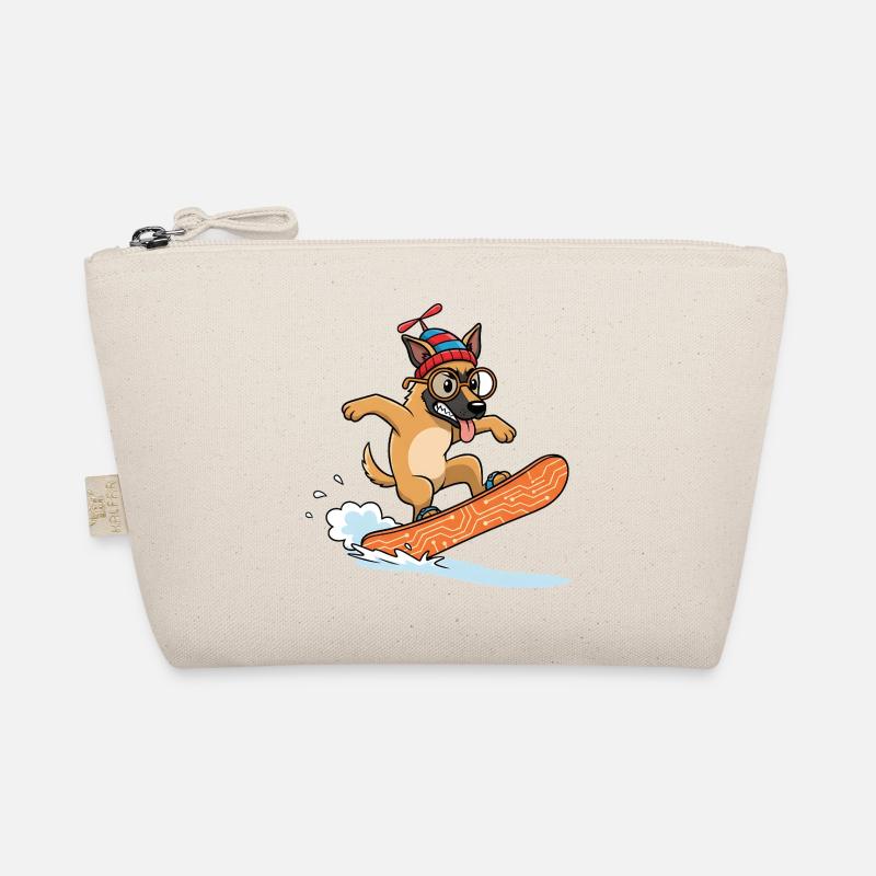 Funny snowboard dog with cap Organic Pouch