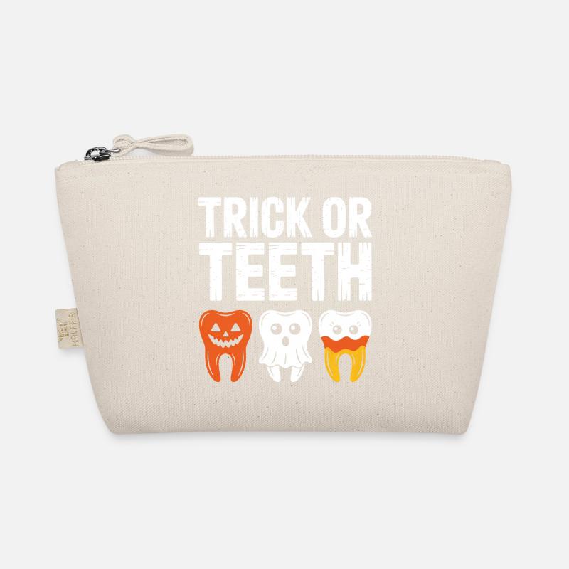 Trick oder Teeth Halloween-T-Shirt - Bio-Täschchen - Natur