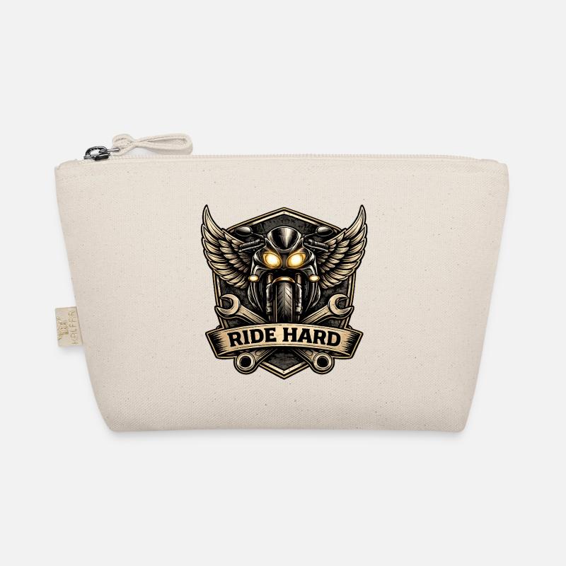 RIDE HARD motorcycle logo with wings Organic Pouch
